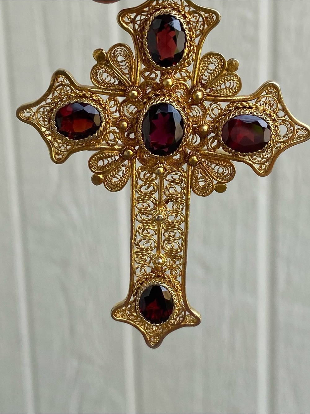 Vintage Gilt Sterling Silver Red Garnet Large Cross Pendant 925 - Picture 15 of 15